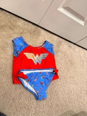 DC Wonder Woman Girls Red, Blue & Yellow Swim Top